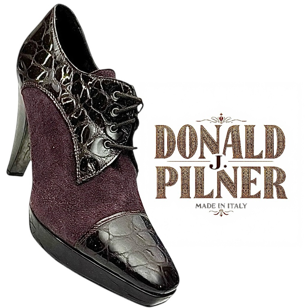 Donald J Pliner Haiden Plum Croc Embossed Suede Oxford Heels Pumps 7.5